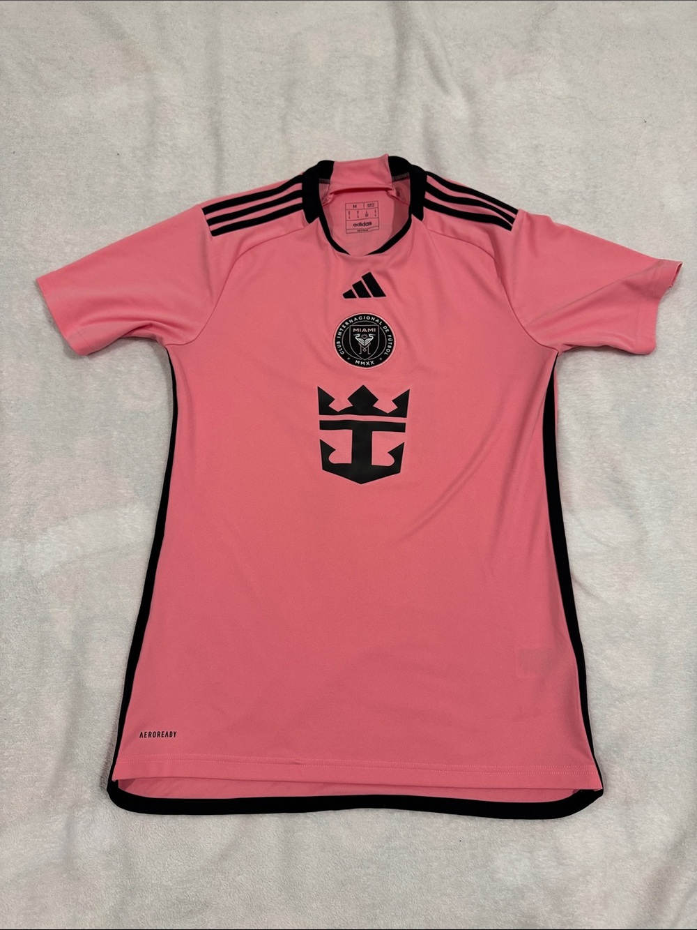adidas Messi Men’s Pink Soccer Jersey with Black Trim